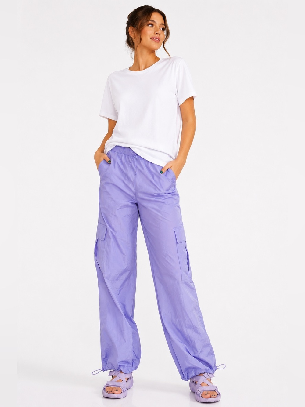 Boutique Style Lavender Cargo Windbreaker Pants - Women